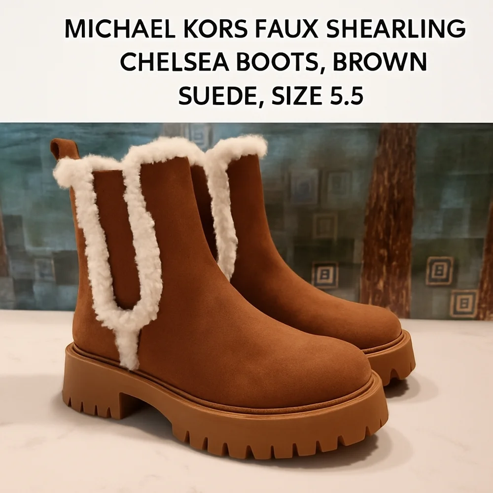 Michael Kors Tan Shearling Chelsea Boots
